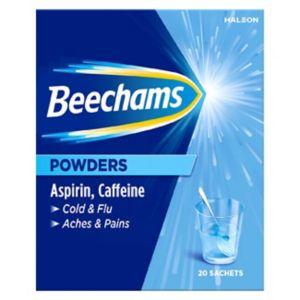 Beechams cold and flu sachets aspirin caffeine 20 count - British product