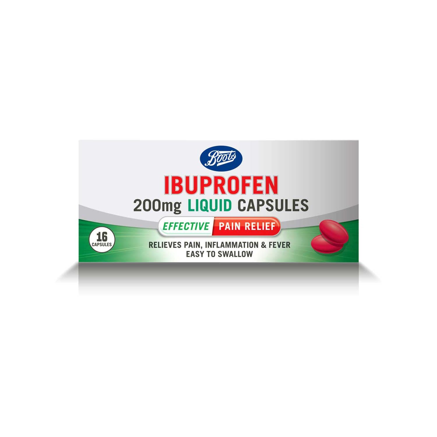 Boots ibuprofen 200mg pain relief capsules 16 count - British product
