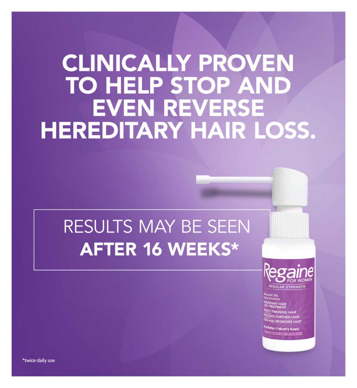 Regaine hair loss treatment for women regular strength 60ml, imported from the UK