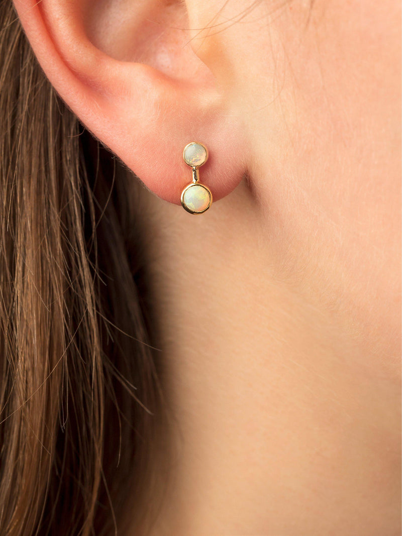 E.W Adams 18ct gold opal earrings D11mm, UK version