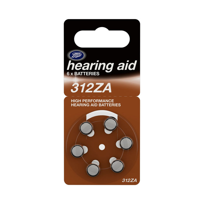 Boots 312 hearing aid battery pack of 6 (British brand)
