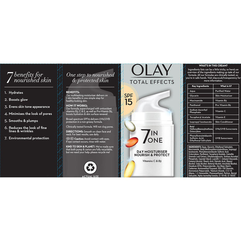 Olay Total Effects anti-ageing moisturiser with SPF 15 100ml, imported from the UK