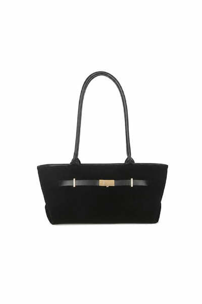 SVNX faux suede top-handle shoulder bag in black (British brand)