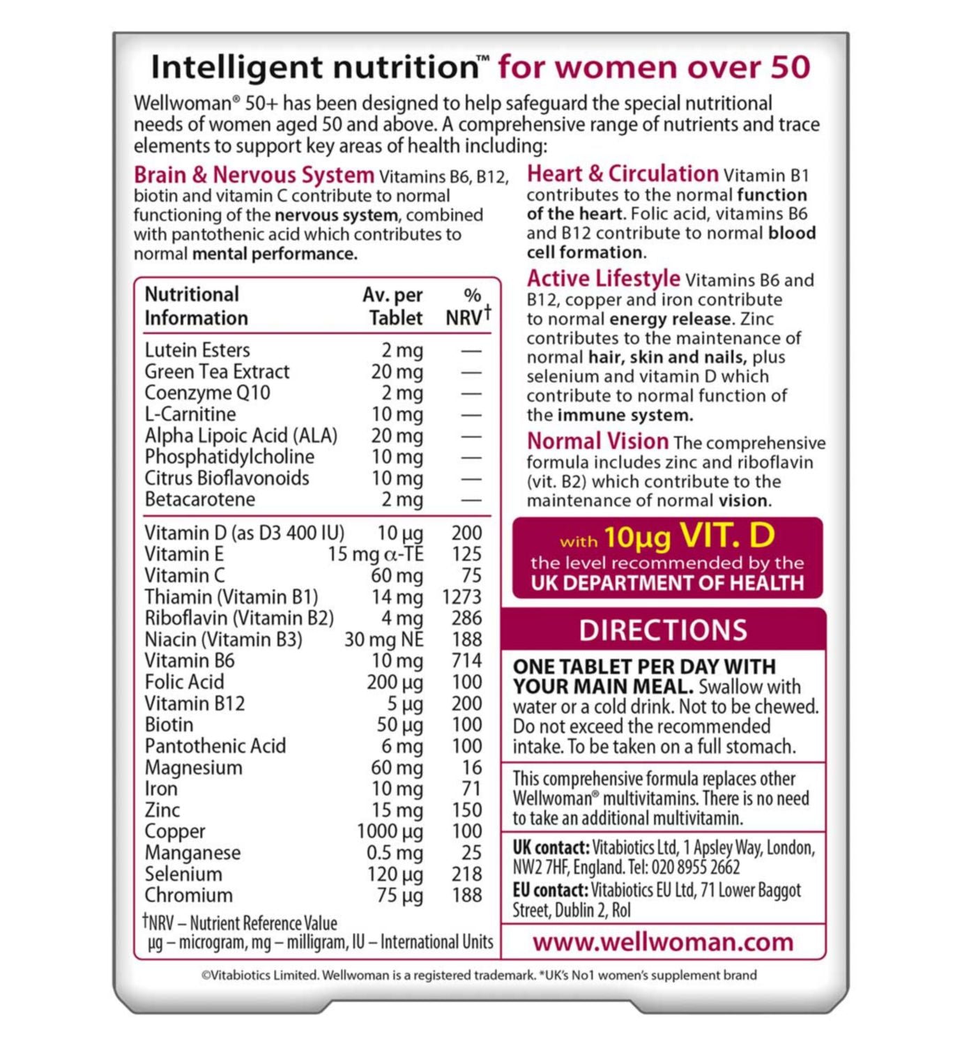 Vitabiotics Wellwoman 50+ vitamin supplement 30 tablets - British product