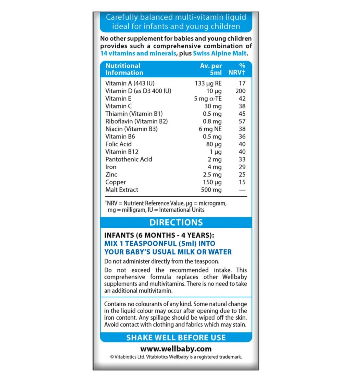 Vitabiotics Wellbaby سائل فيتامينات متعددة 150 مل، مستورد من المملكة المتحدة