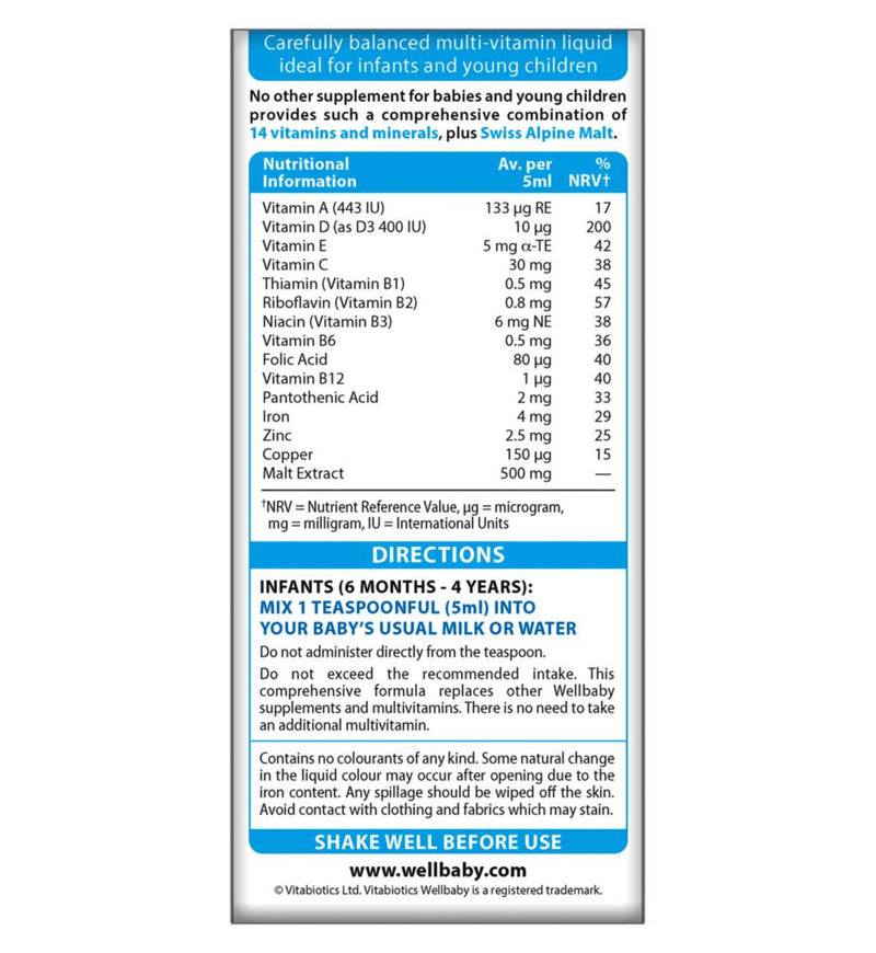 Vitabiotics Wellbaby سائل فيتامينات متعددة 150 مل، مستورد من المملكة المتحدة