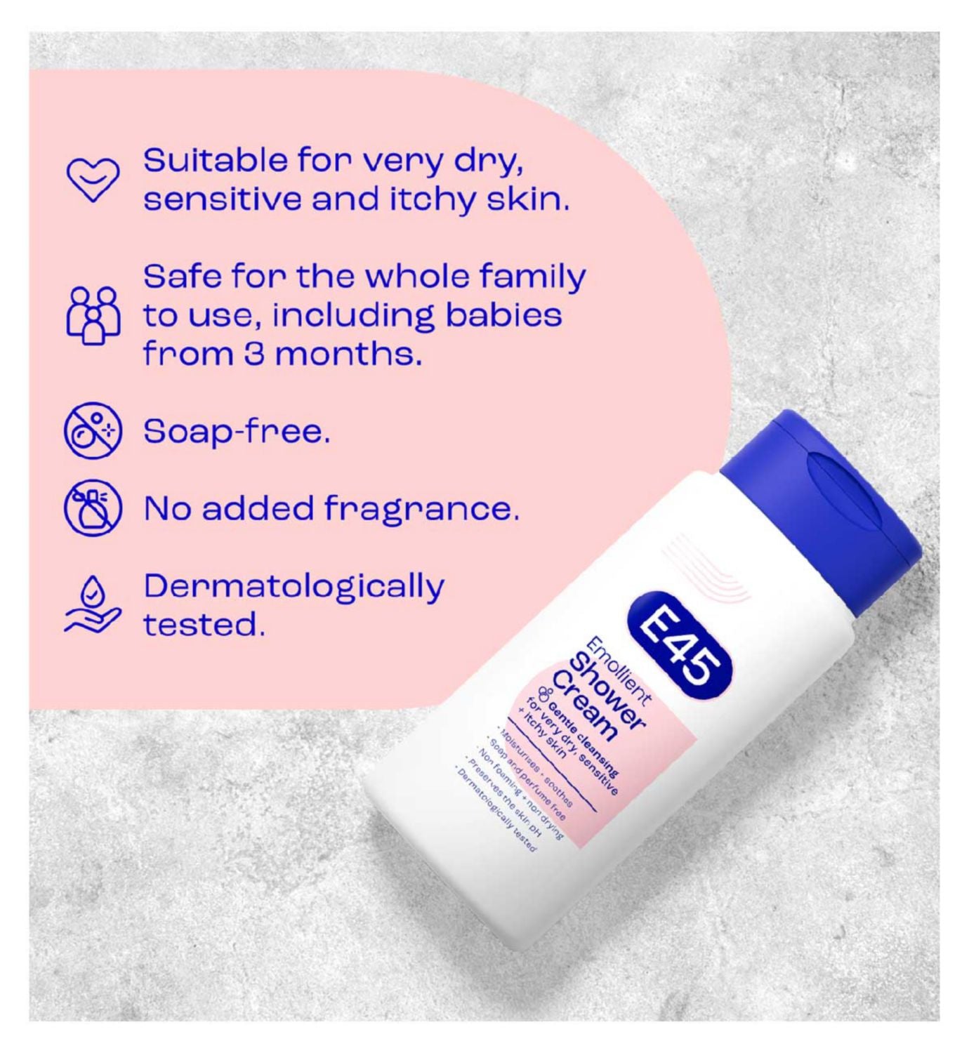 E45 Feuchtigkeitsspendende Duschcreme für trockene Haut 200ml - Britisches Produkt