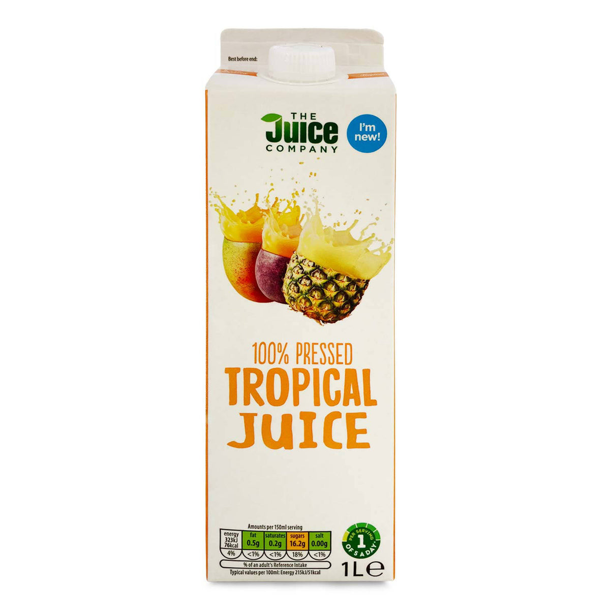 Tropical juice blend of five fruits, imported from the UK
