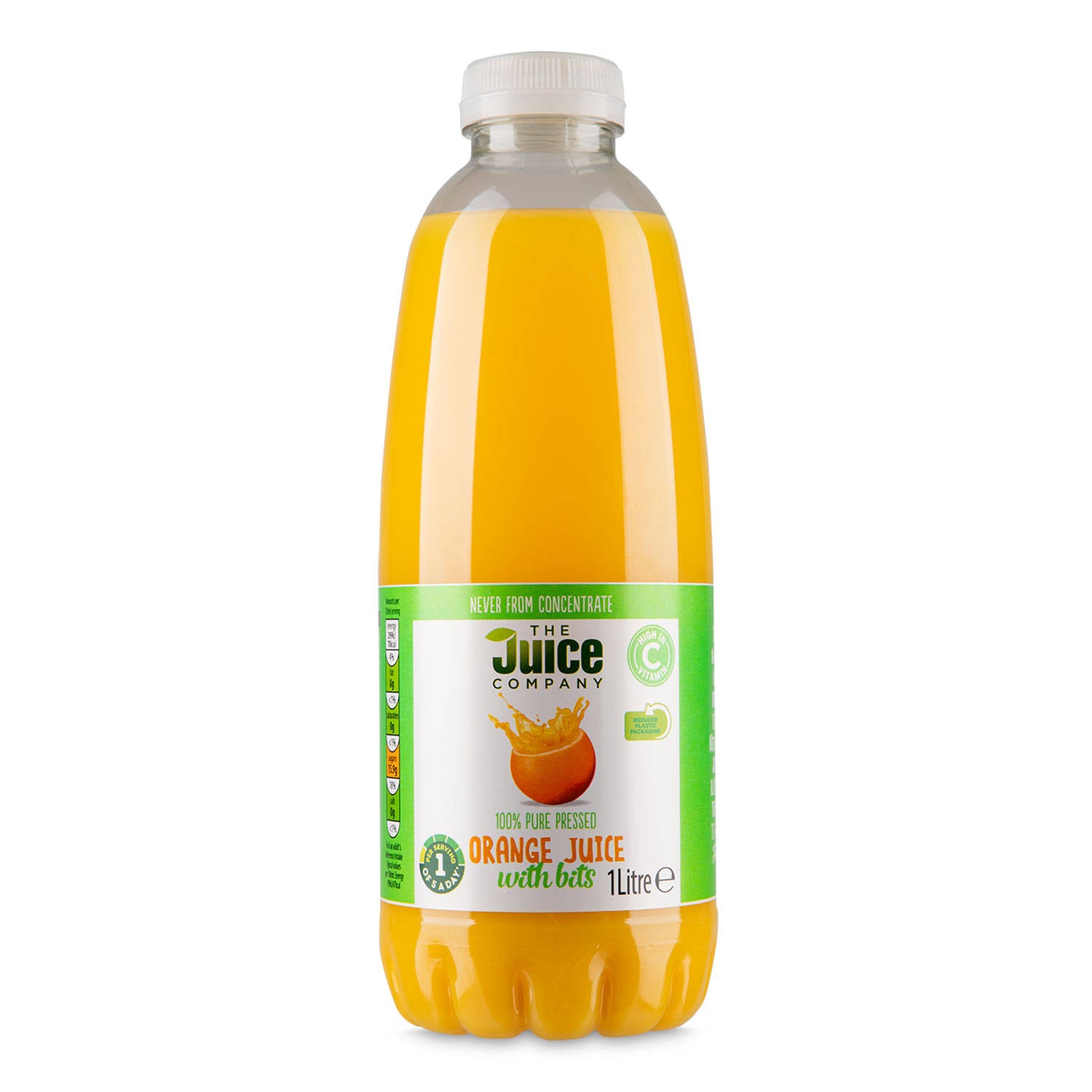 Pressed orange juice with bits, 100% pure (British brand)