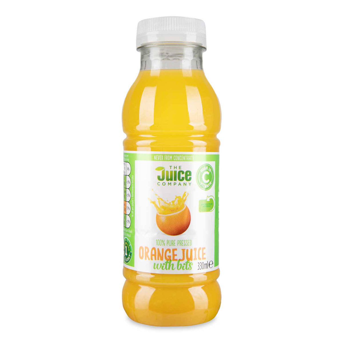 100% pure pressed orange juice with bits 330ml (British brand)