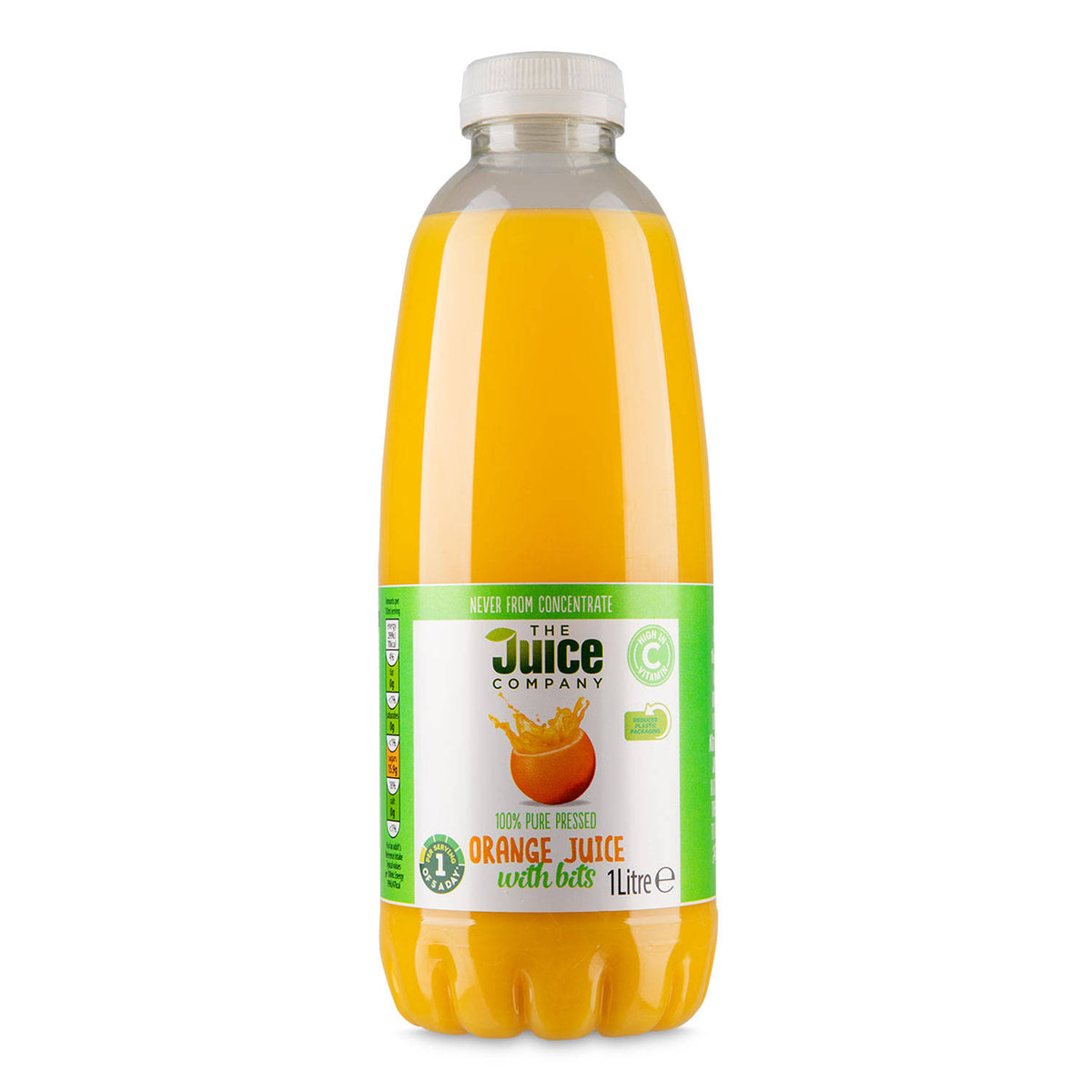 Pressed orange juice with bits, 100% pure (British brand)