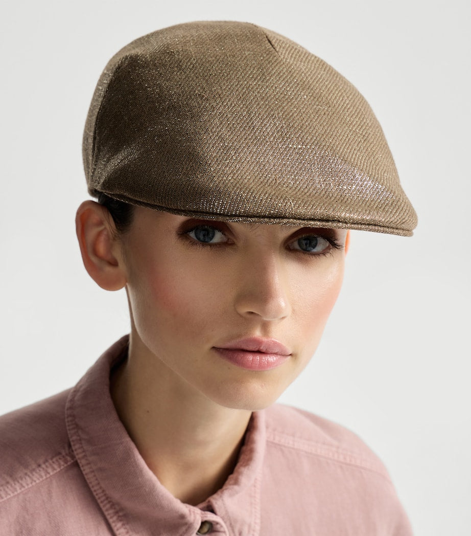 Brunello Cucinelli linen chevron flat cap (British brand)