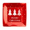 Pack of 10 Square Christmas Tree Red Paper Plates 23cm