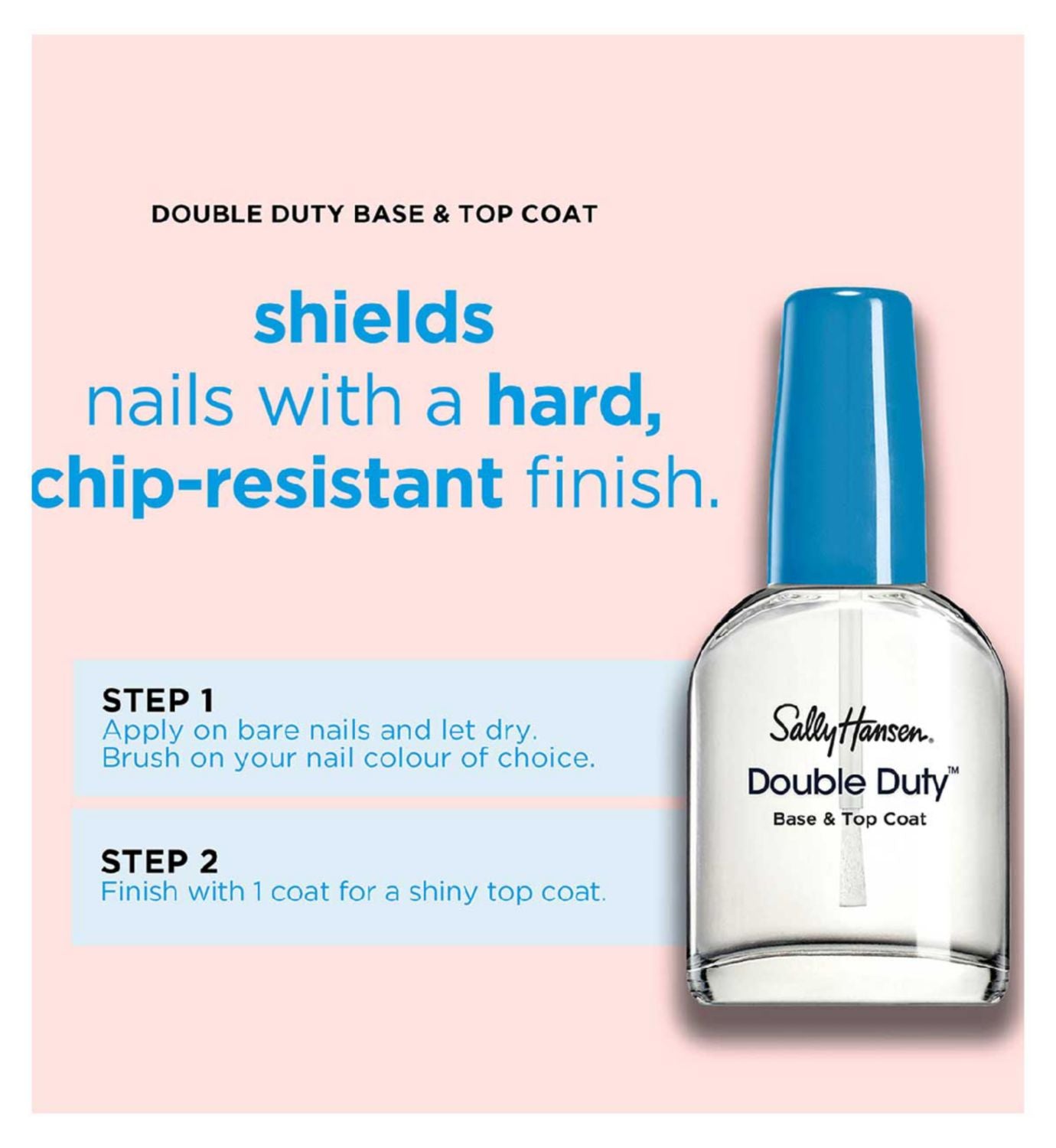Sally Hansen Double Duty nail strengthener base and top coat, imported from the UK