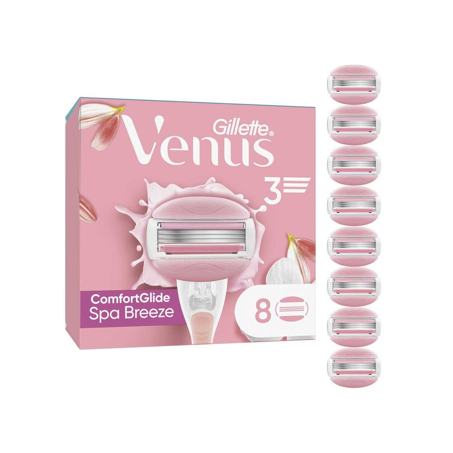 Gillette Venus ComfortGlide Spa Breeze razor refills 8 count (British brand)