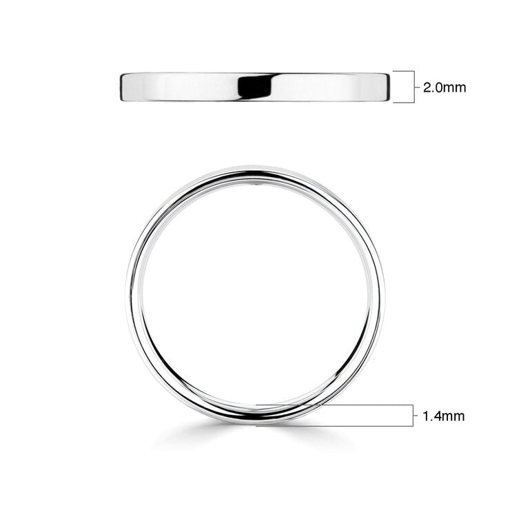 Classic flat court wedding ring 18ct white gold 2.0mm - British product