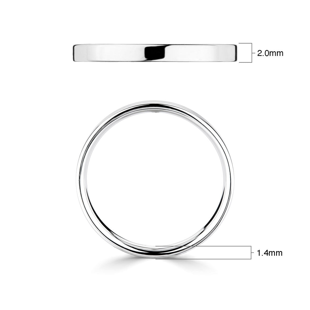 Classic flat court wedding ring 18ct white gold 2.0mm - British product