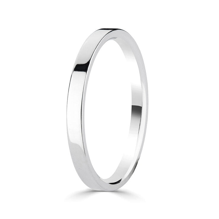Classic flat court wedding ring 18ct white gold 2.0mm - British product
