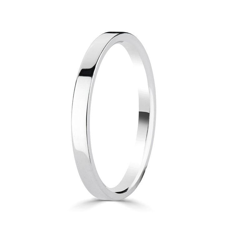 Platinum flat court wedding ring 2mm width - British product