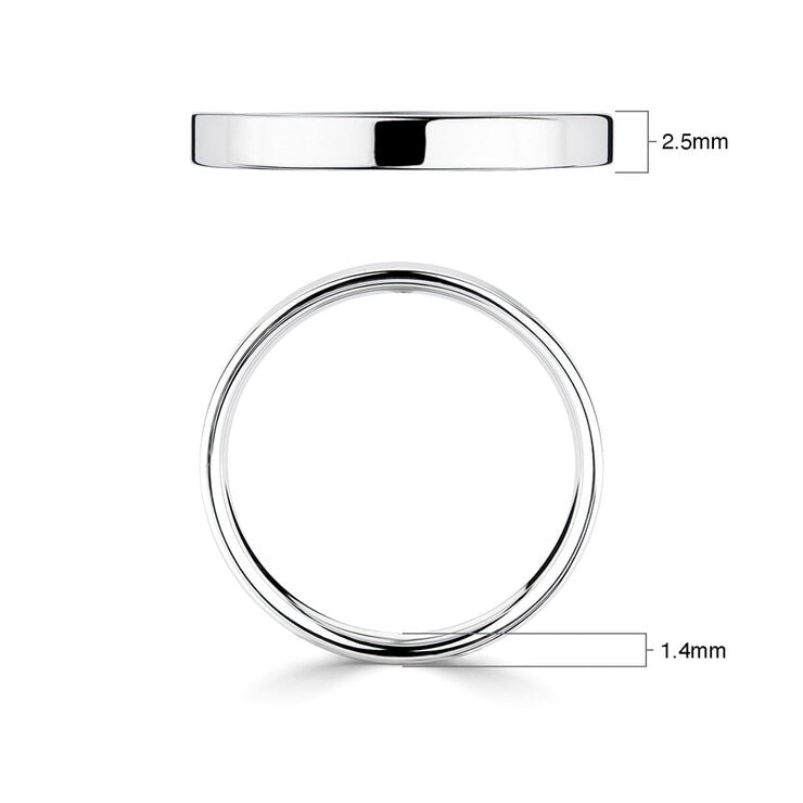 Platinum classic flat court wedding ring 2.5mm (British brand)