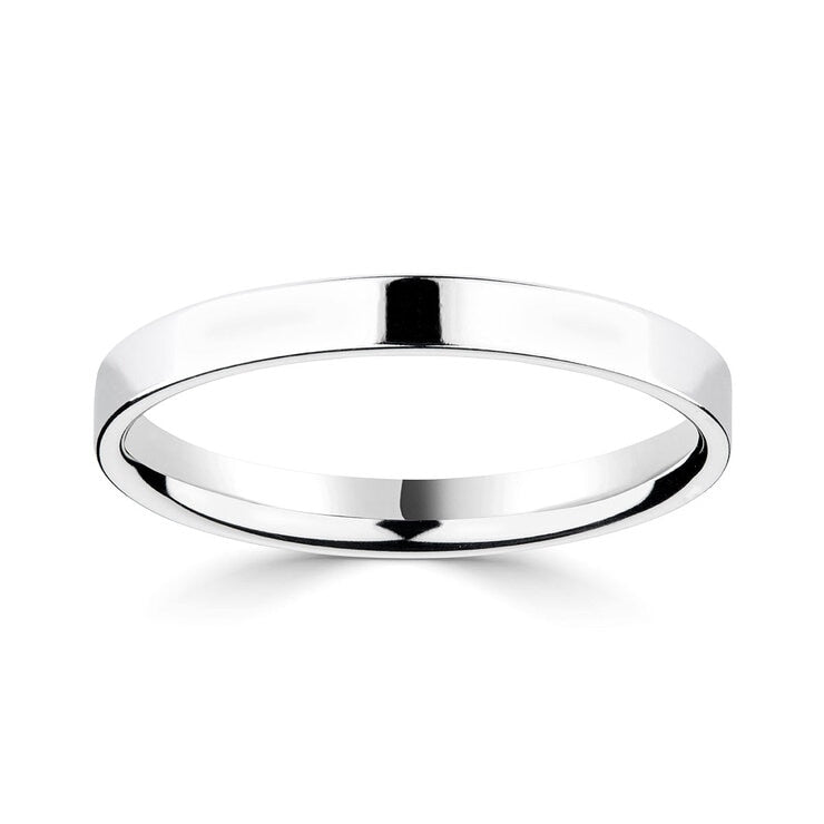 Platinum classic flat court wedding ring 2.5mm (British brand)