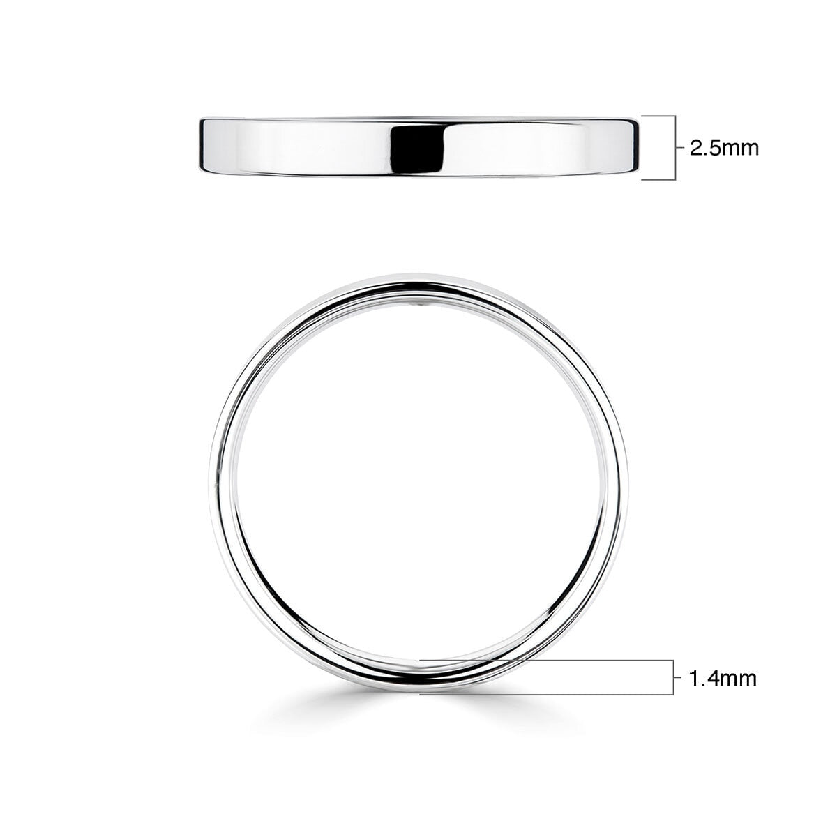 Platinum classic flat court wedding ring 2.5mm (British brand)