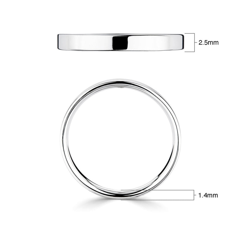 Platinum classic flat court wedding ring 2.5mm (British brand)