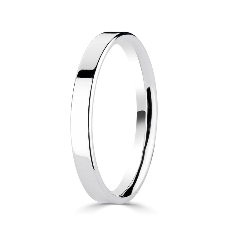 Platinum classic flat court wedding ring 2.5mm (British brand)