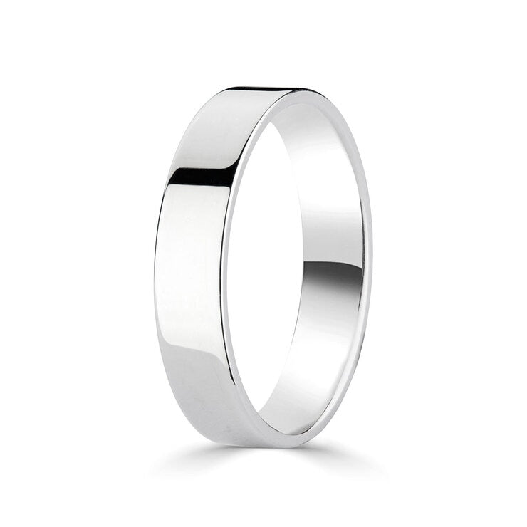 Platinum flat court wedding ring 4.0mm (British brand)