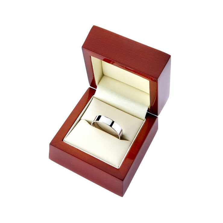 18ct white gold flat court wedding ring 6.0mm, UK version