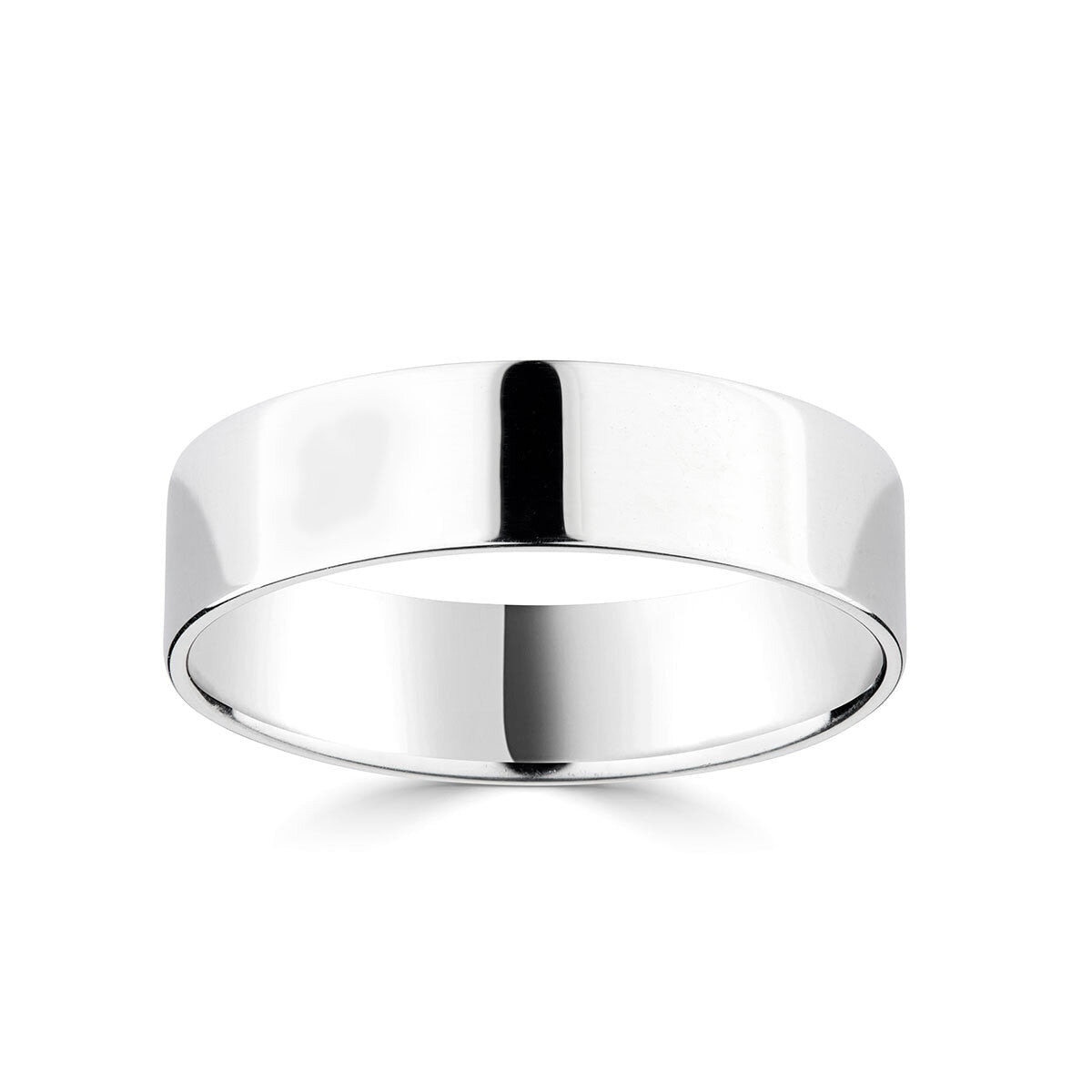 18ct white gold flat court wedding ring 6.0mm, UK version