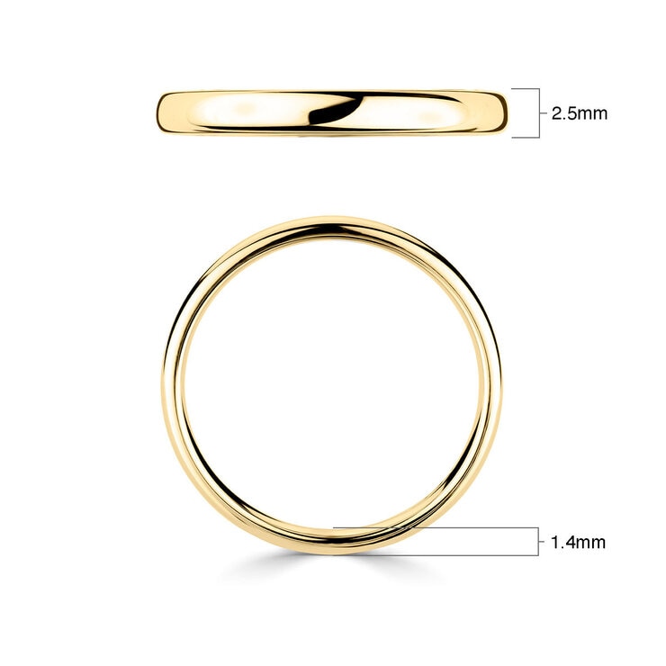 Costco 18ct yellow gold classic court wedding ring 2.5mm, imported from the UK