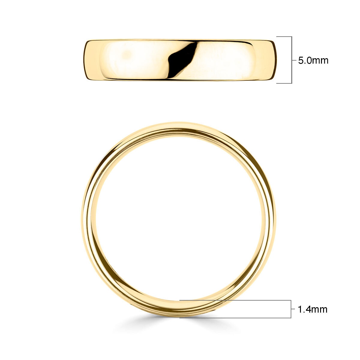 Classic court wedding ring 18ct yellow gold 5.0mm (British brand)