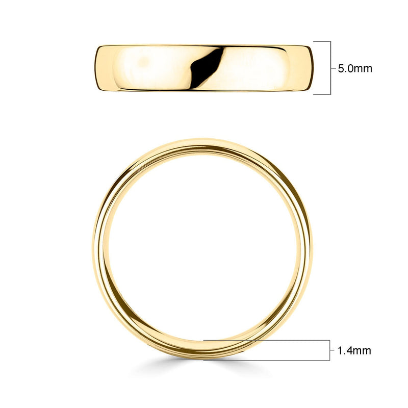 Classic court wedding ring 18ct yellow gold 5.0mm (British brand)