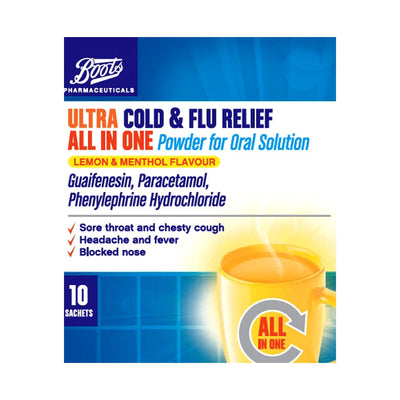 Boots All-in-one Max Strength Cold & Flu Relief Oral Powder 10 Sachets