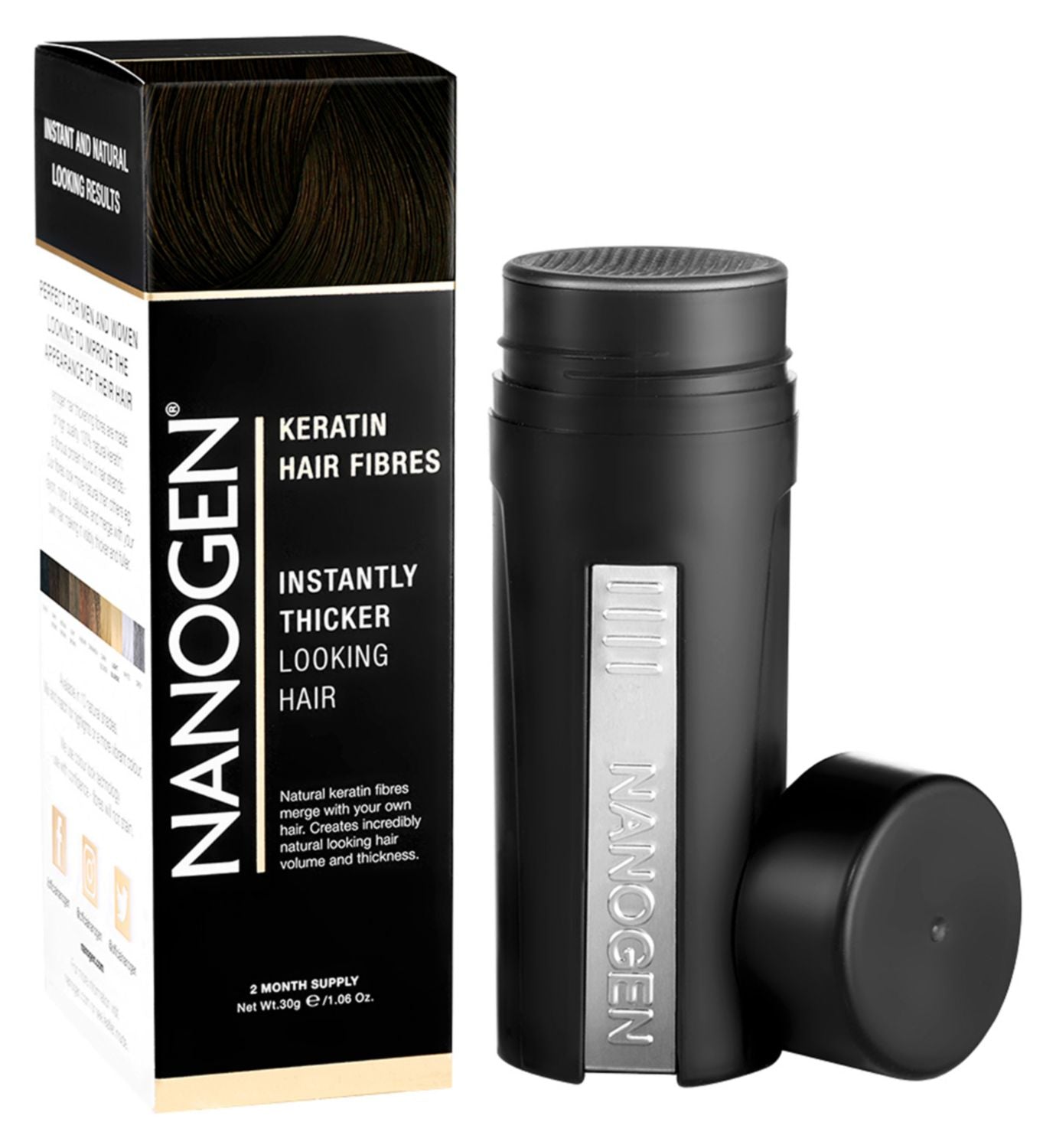 Nanogen hair thickening fibres dark brown 30g, imported from the UK