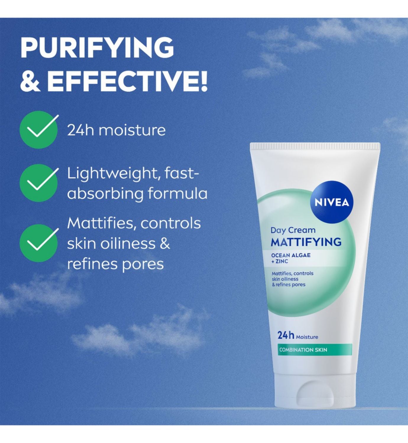 NIVEA crème de jour matifiante 24h pour peaux mixtes 50ml - Produit britannique