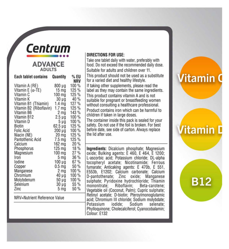 Centrum Advance multivitamin and mineral tablets 180 Tablets - British product