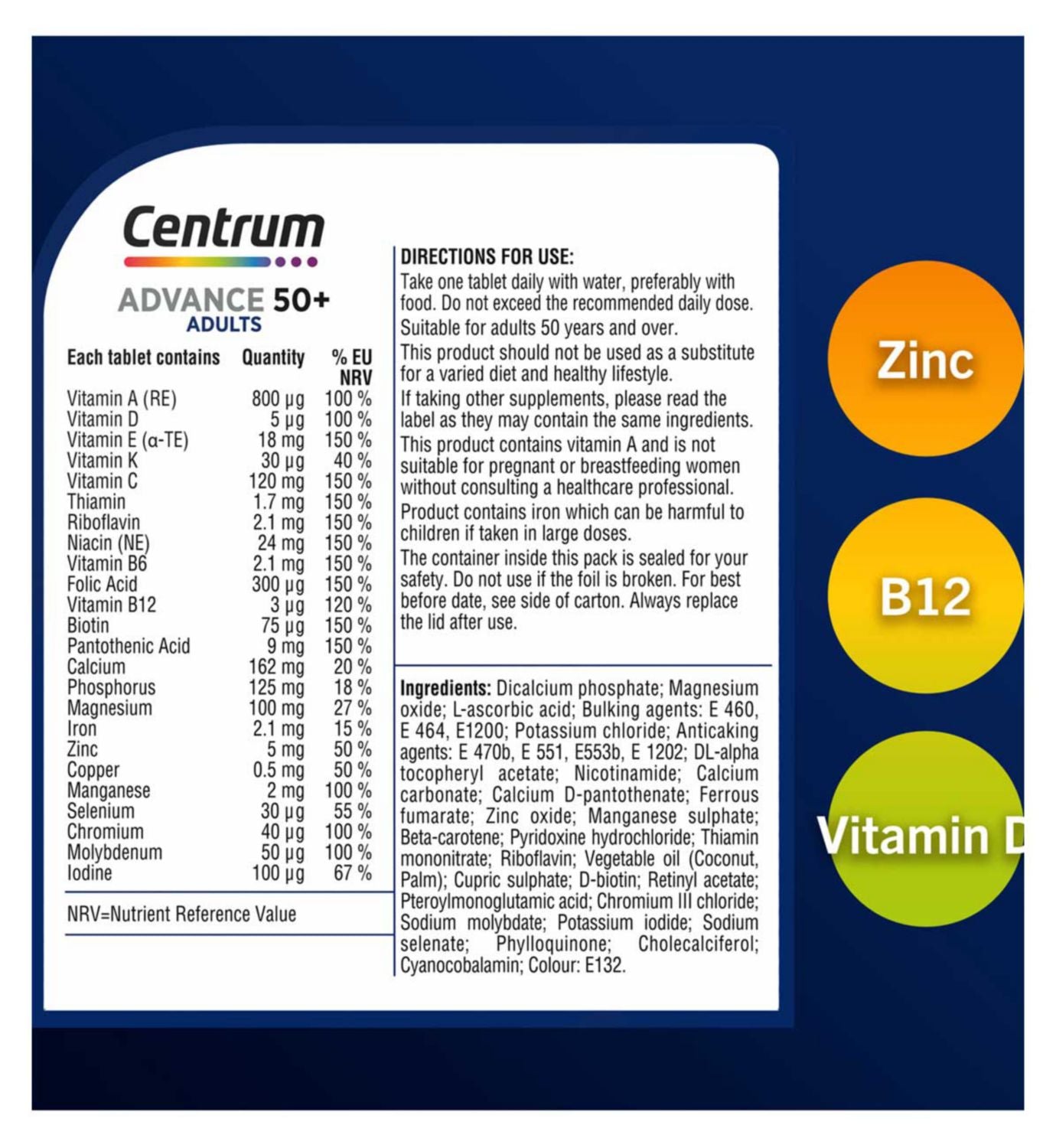 Centrum Advance 50+ Multivitamins & Minerals 180 Tablets - British product