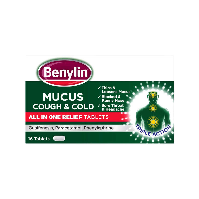 Benylin Mucus Cough & Cold Relief tablets 16 count - British product