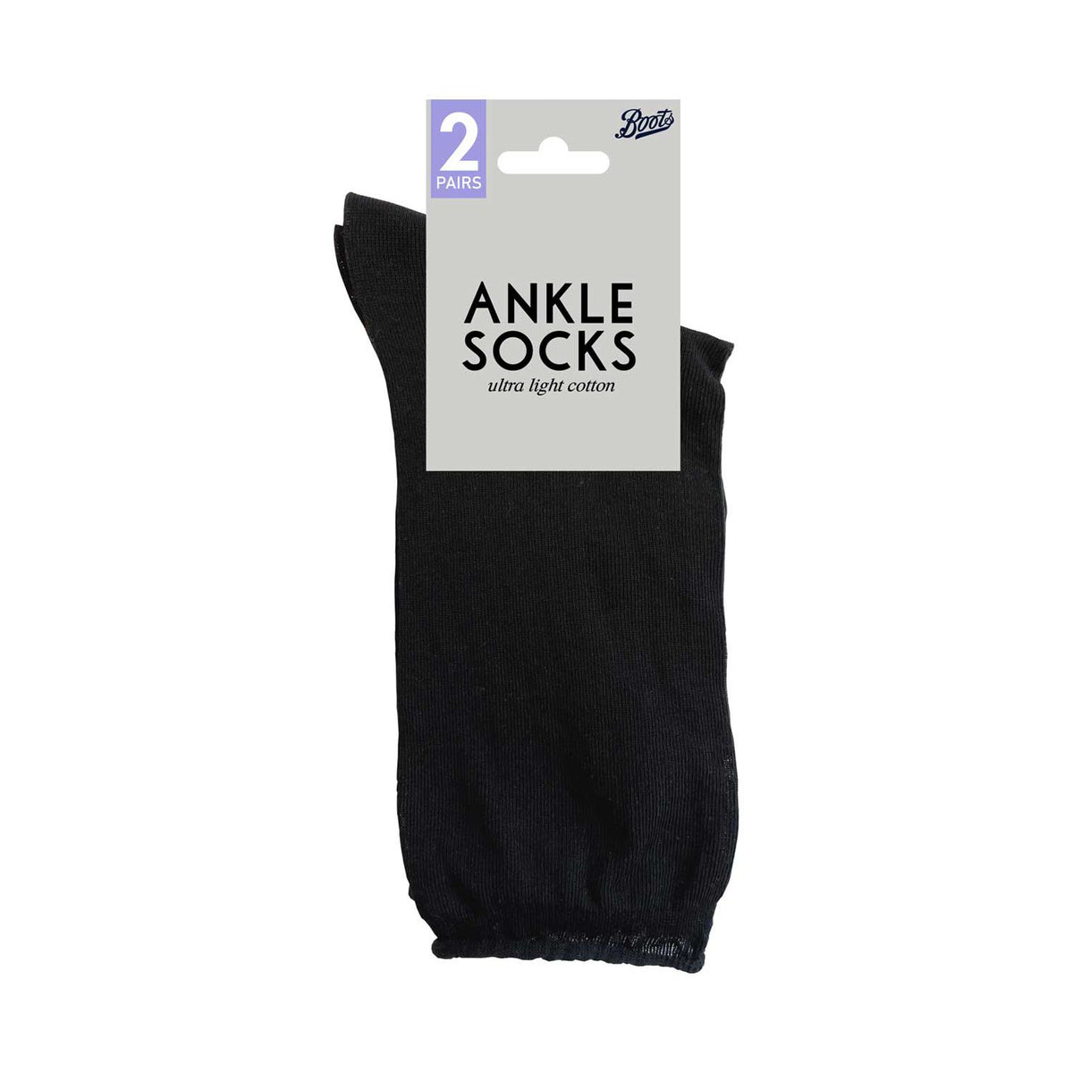 Boots ultralight cotton ankle socks black 2 pair pack - British product