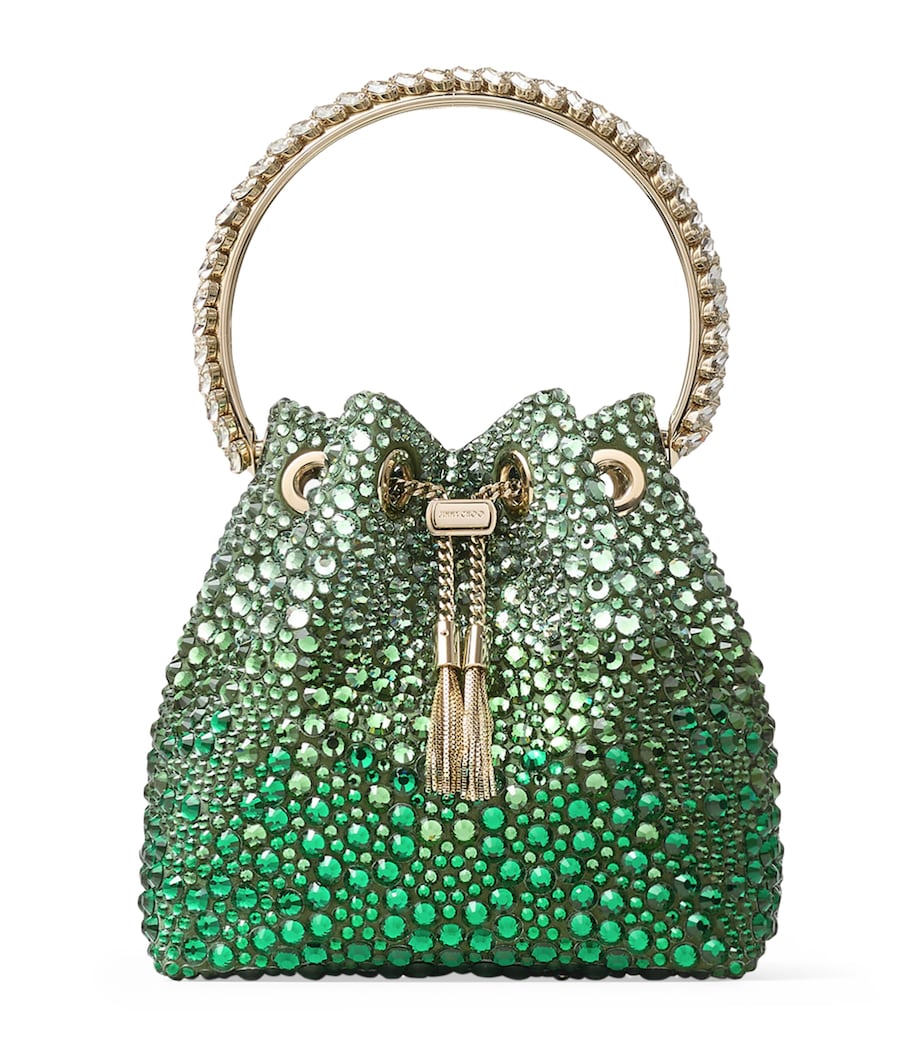 Jimmy Choo Bon Bon embellished top-handle bag with crystal and chain, imported from the UK