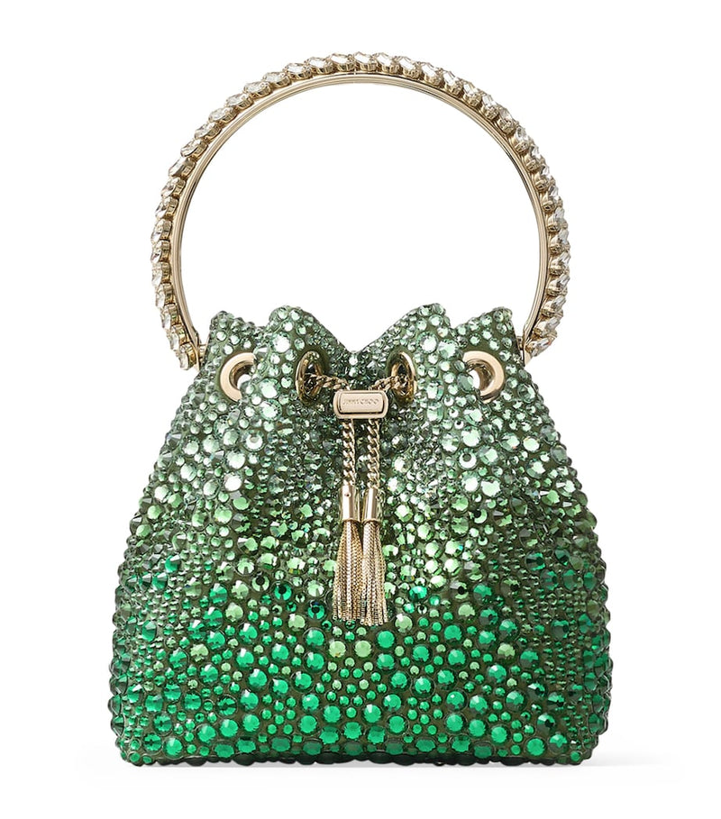 Jimmy Choo Bon Bon embellished top-handle bag with crystal and chain, imported from the UK