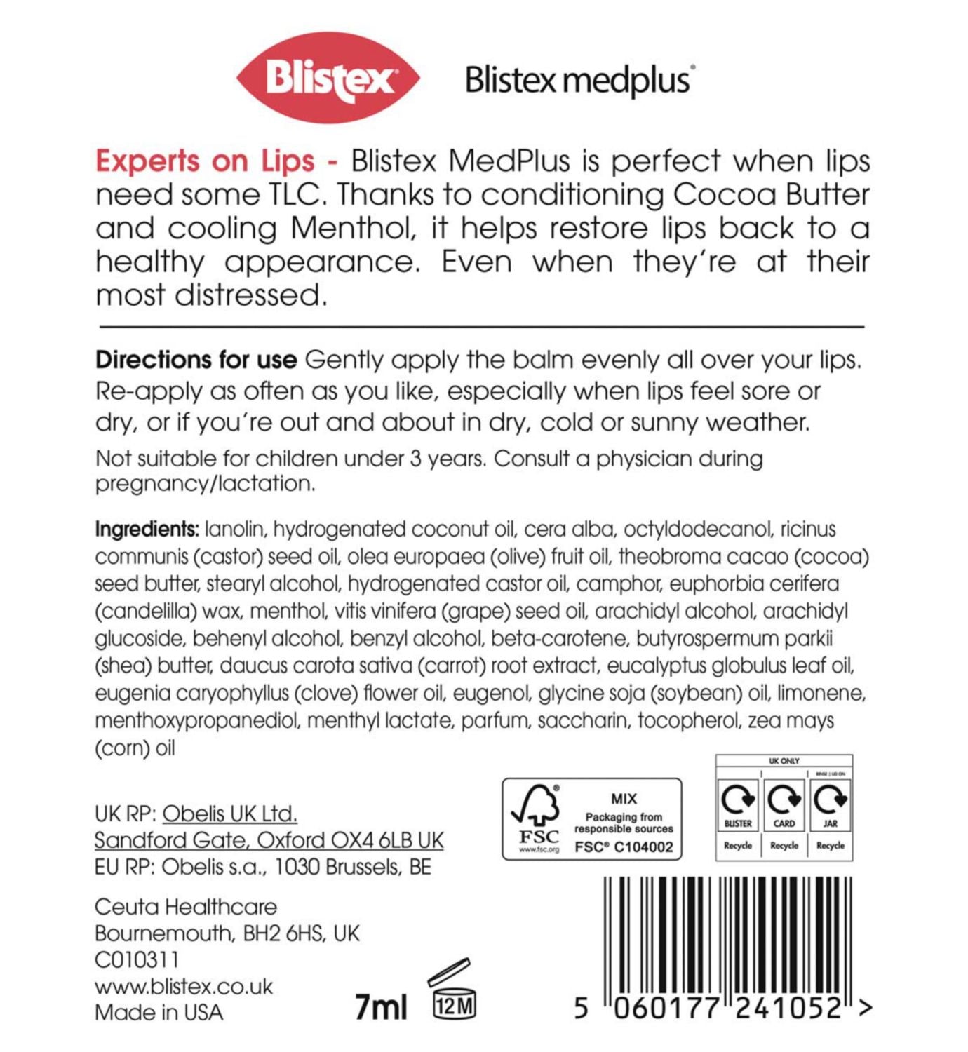 Blistex MedPlus lip balm 7ml - British product