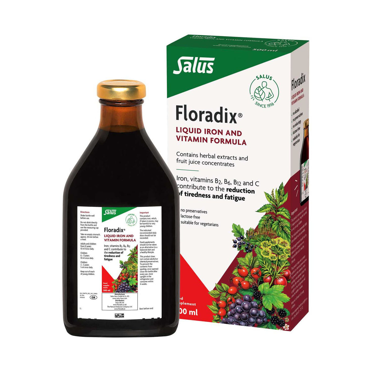 Floradix Formel flüssiges Eisenpräparat 500ml (Britische Marke)