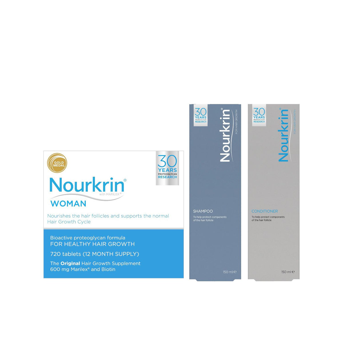 Offre groupée de supplément pour la croissance des cheveux Nourkrin Femme, approvisionnement de 12 mois - produit britannique