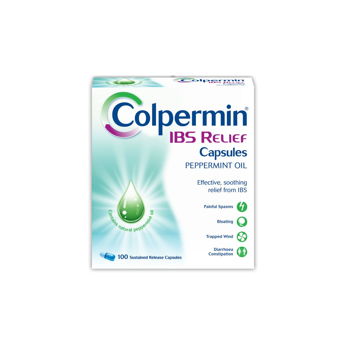 Colpermin IBS relief peppermint oil capsules 100 count (British brand)