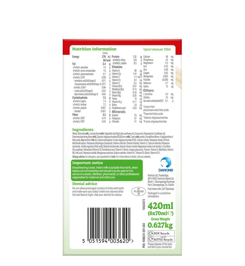 Cow & Gate First Infant Milk Liquid Formula 6x70ml - British product