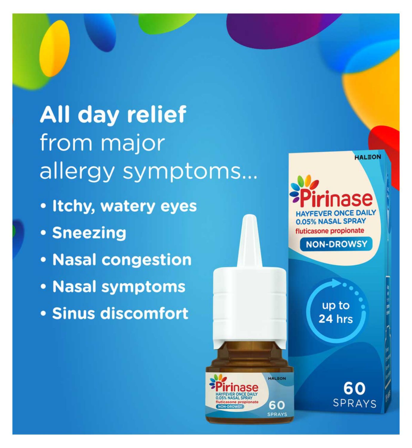 Pirinase hayfever relief nasal spray for adults 0.05% 60 sprays (British brand)