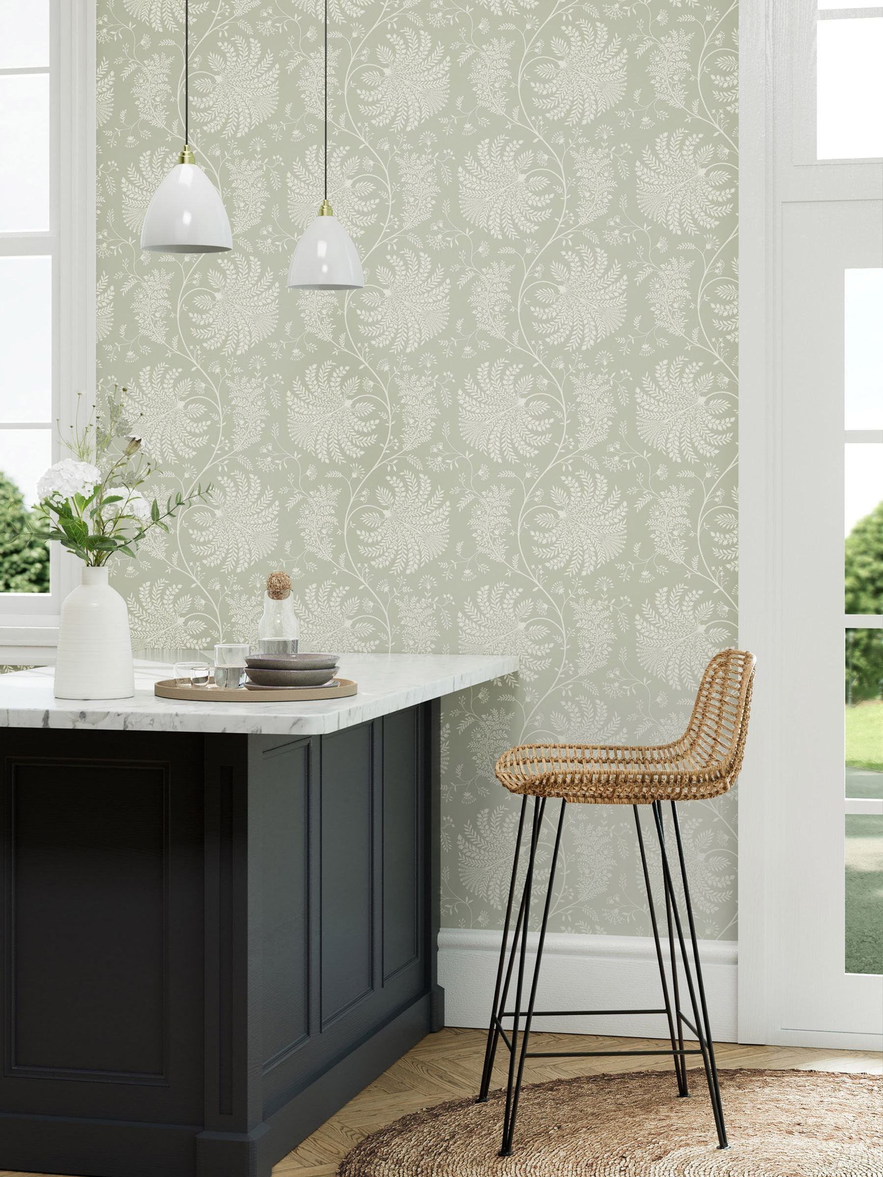 Sanderson Green Mapperton wallpaper 10.05m, UK version